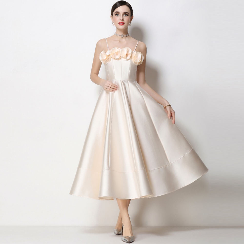 Stereoscopic satin dress sling big skirt formal dress