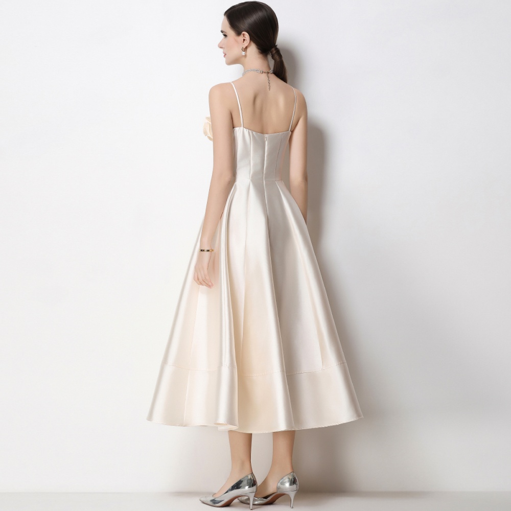 Stereoscopic satin dress sling big skirt formal dress