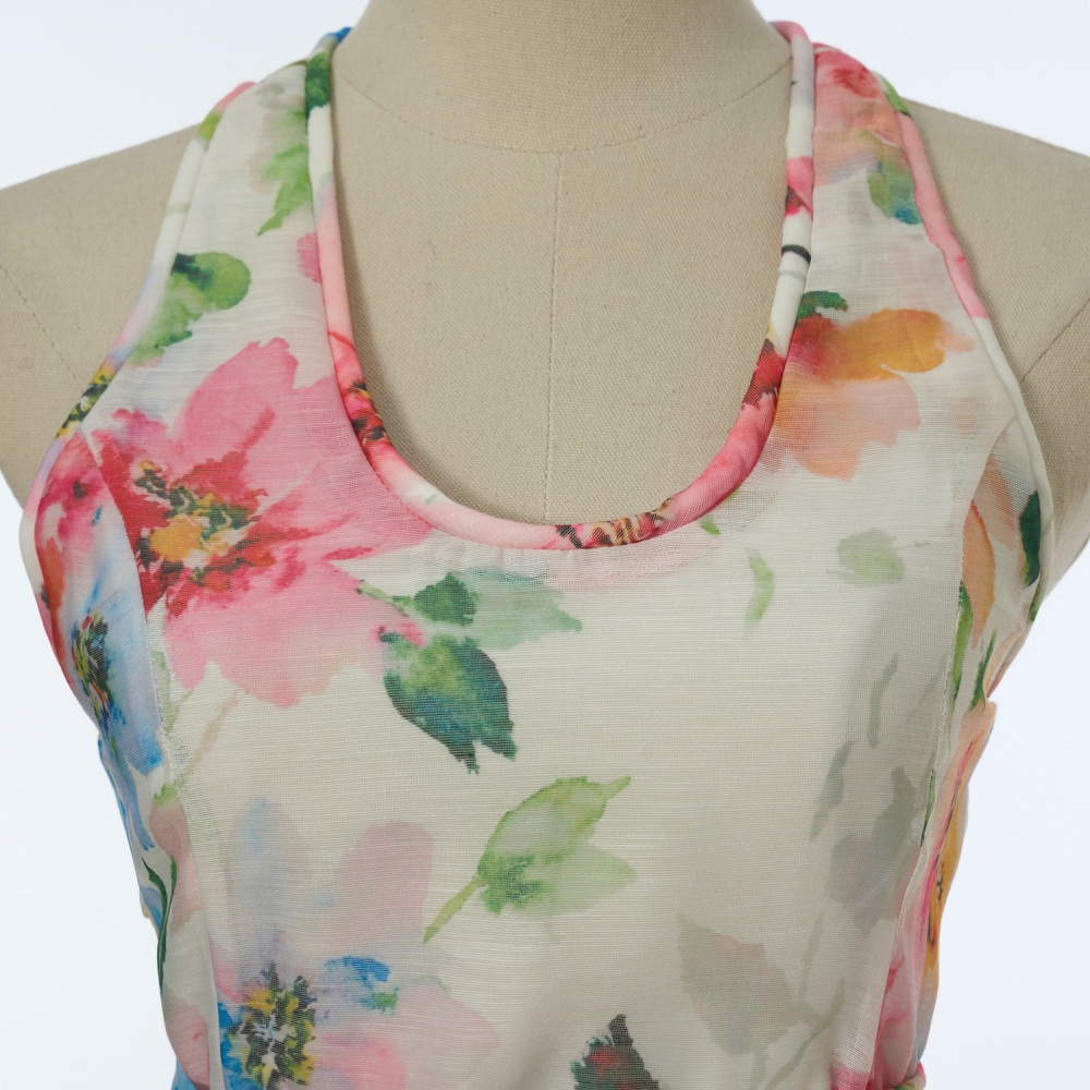 U-neck printing mini spring dress