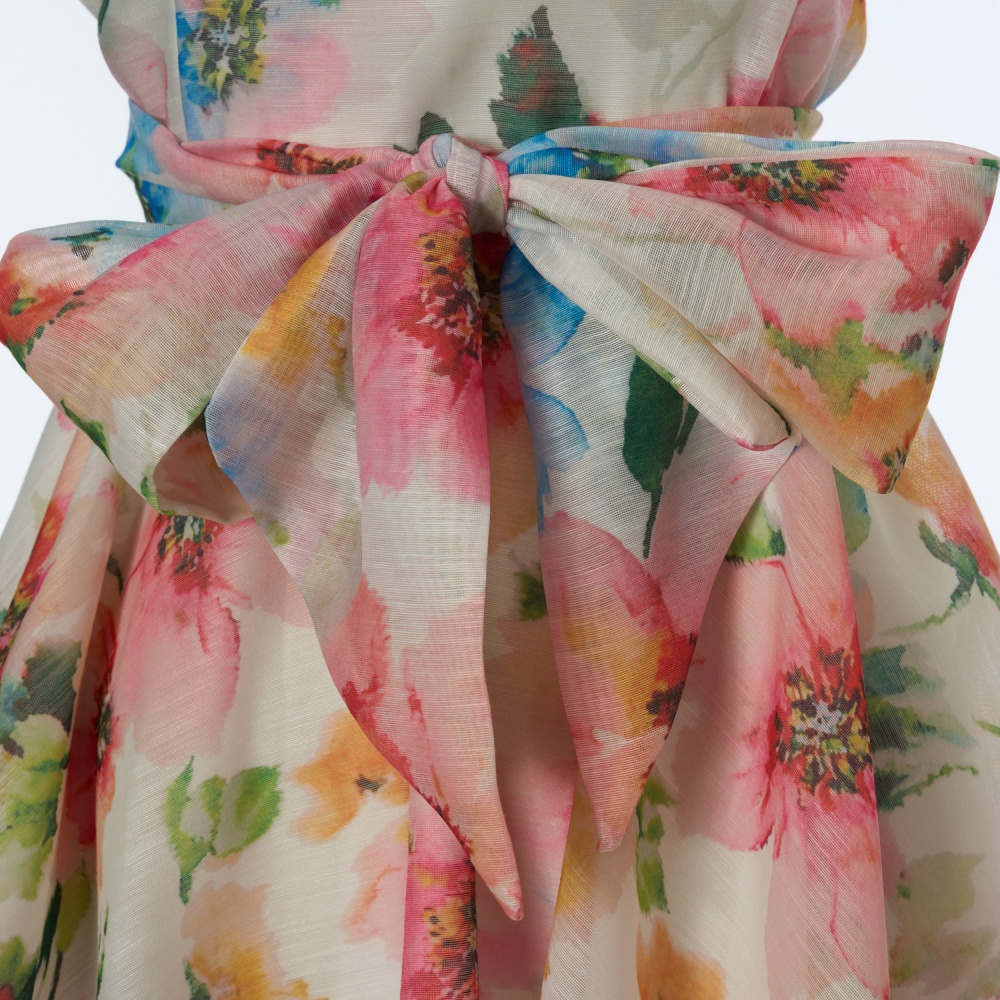 U-neck printing mini spring dress