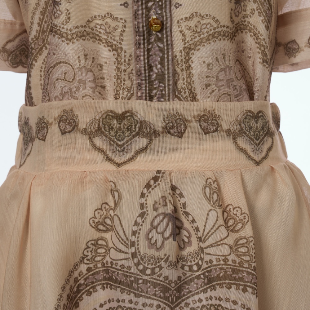 Pinched waist long short sleeve colors skirt a set
