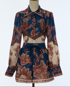 Long sleeve patterns shirt real silk summer swimwear a set