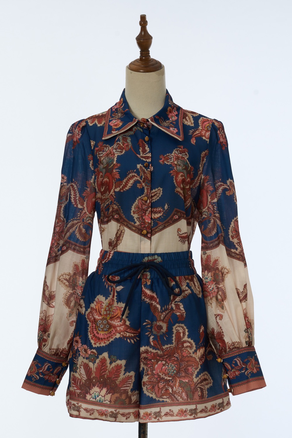 Long sleeve patterns shirt real silk summer swimwear a set