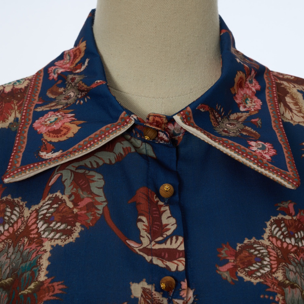 Long sleeve patterns shirt real silk summer swimwear a set