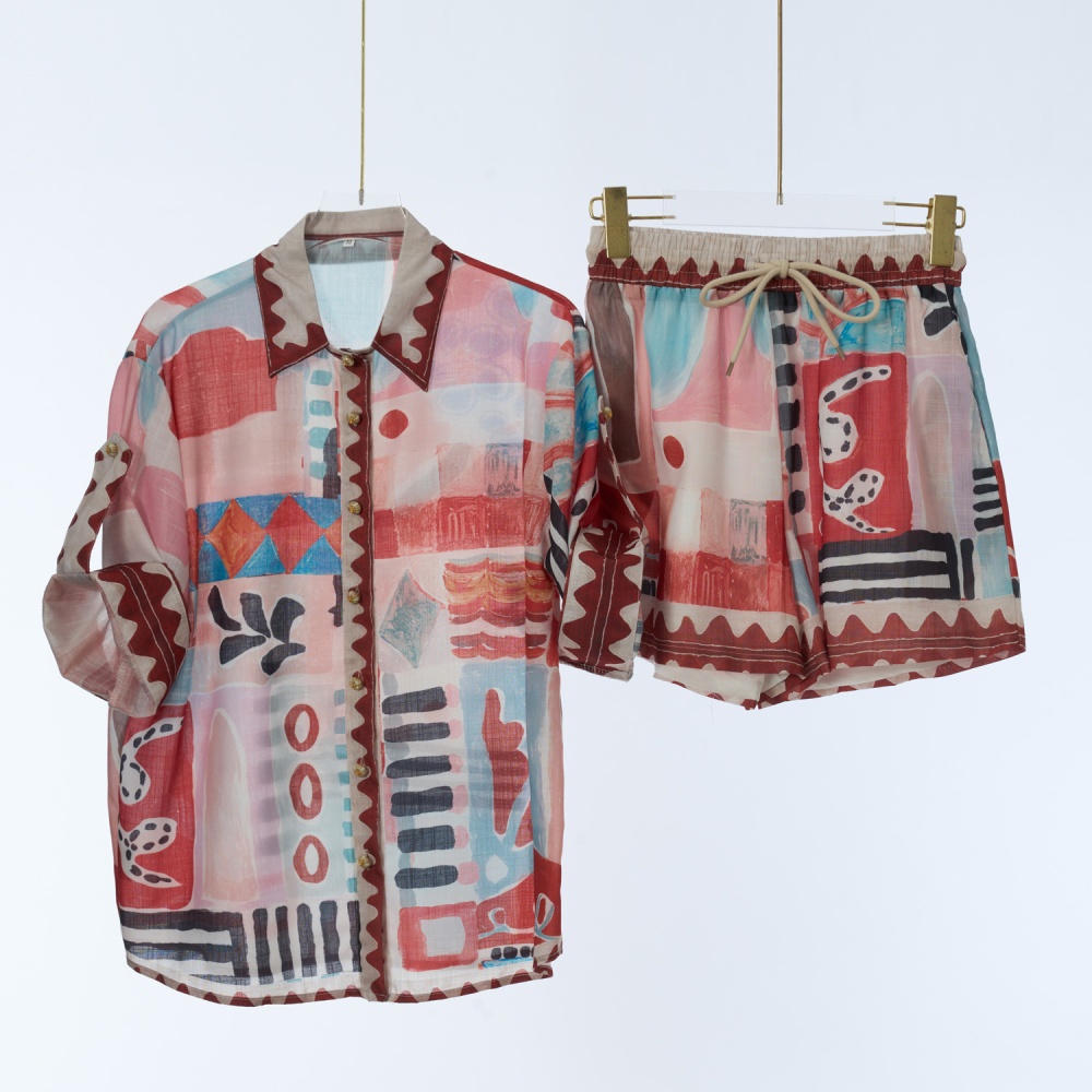 Spring loose shirt niche Casual shorts a set