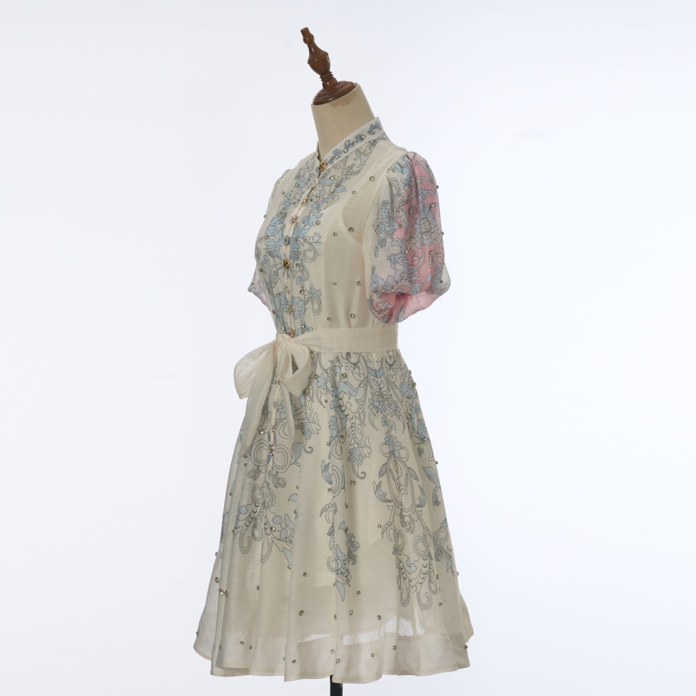 Luxurious silk linen slim with sling colors diamond dress