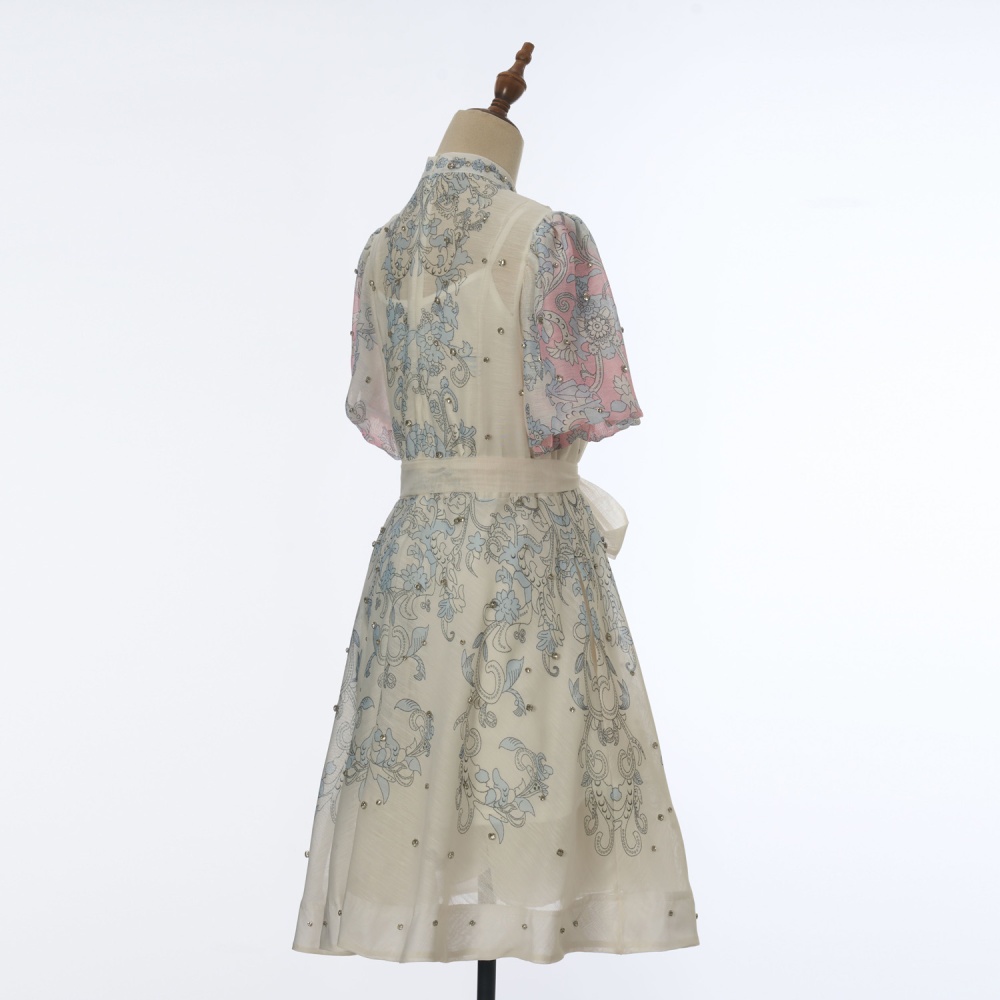 Luxurious silk linen slim with sling colors diamond dress