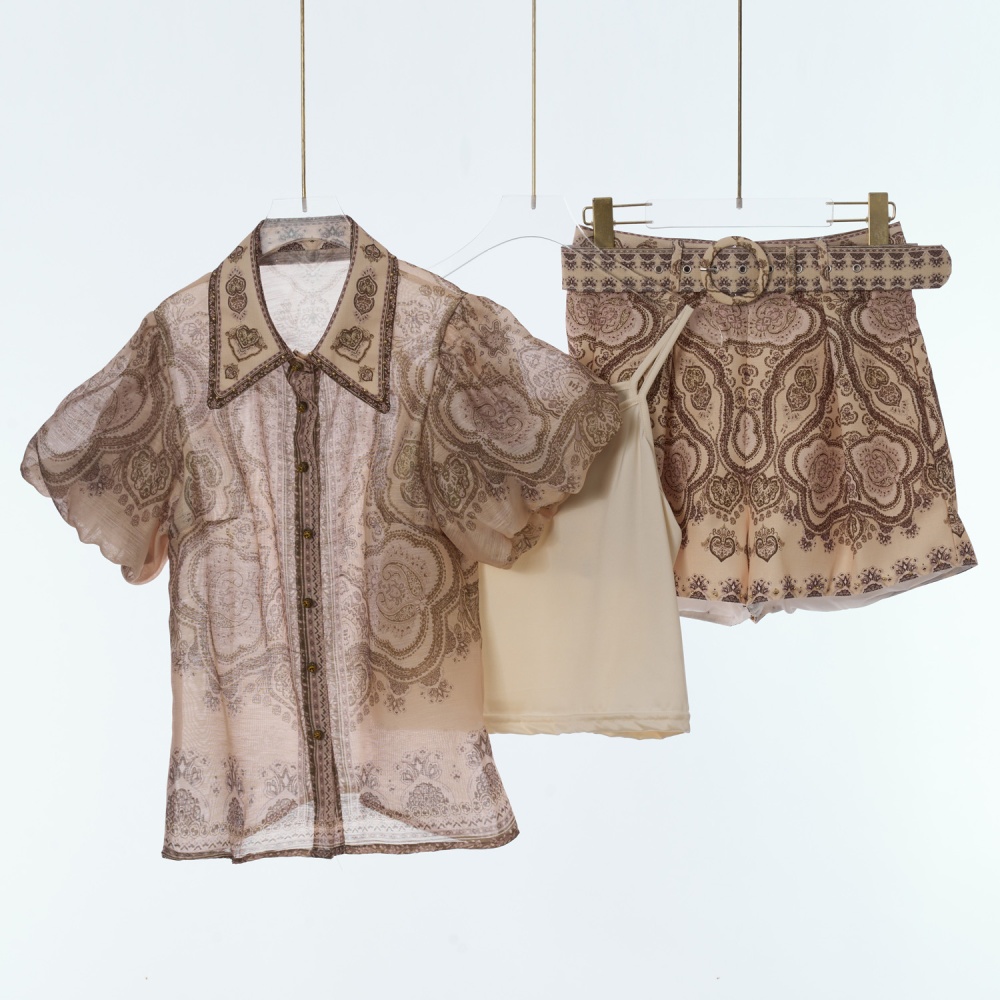 Pattern flowers tops fashion shorts a set