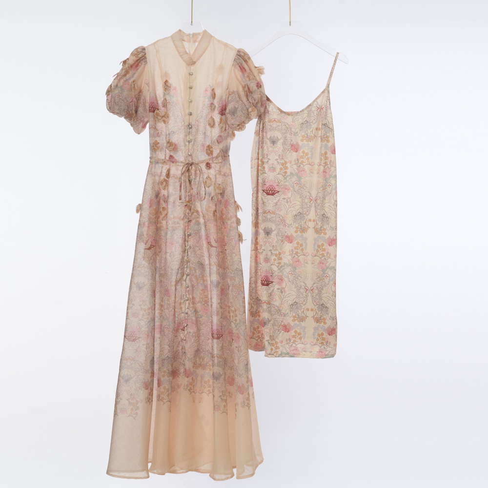 Long high collar dress colors long dress 2pcs set for women