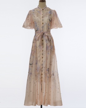 Long luxurious with sling silk linen dress