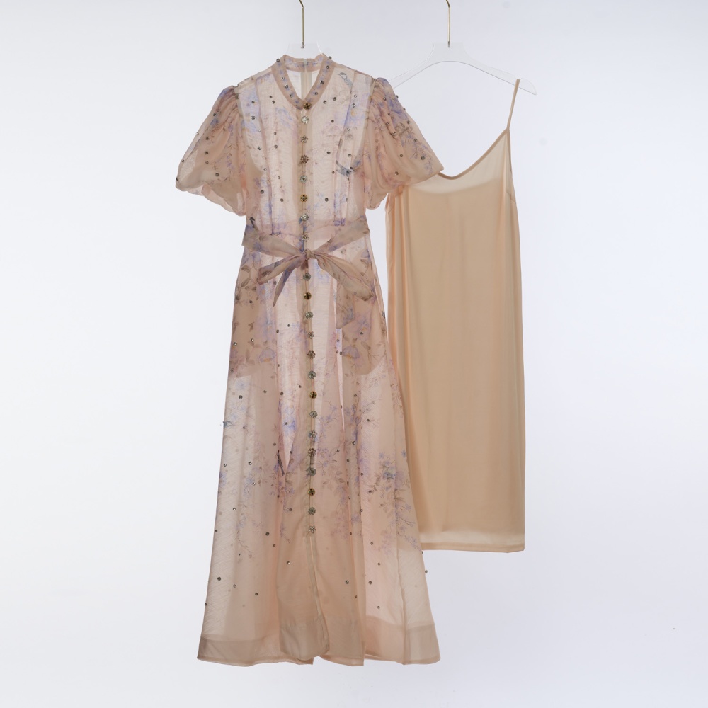 Long luxurious with sling silk linen dress