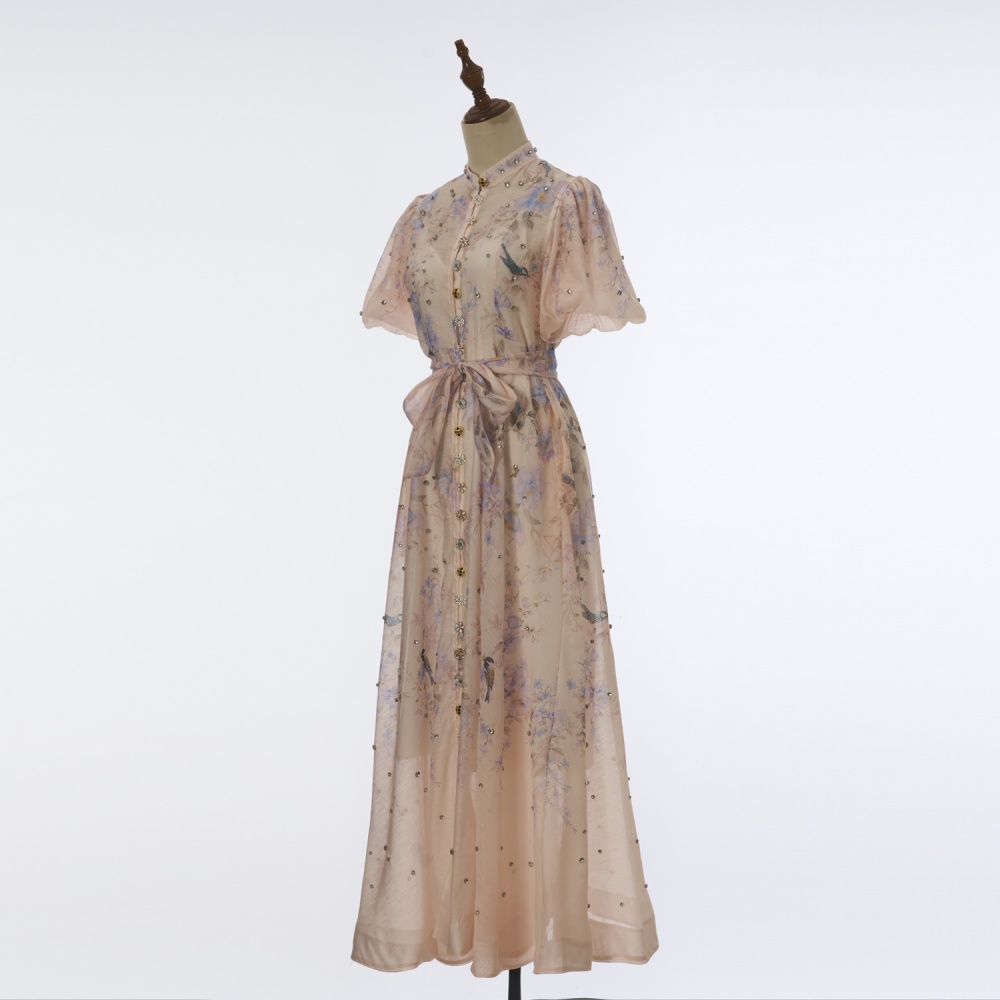 Long luxurious with sling silk linen dress