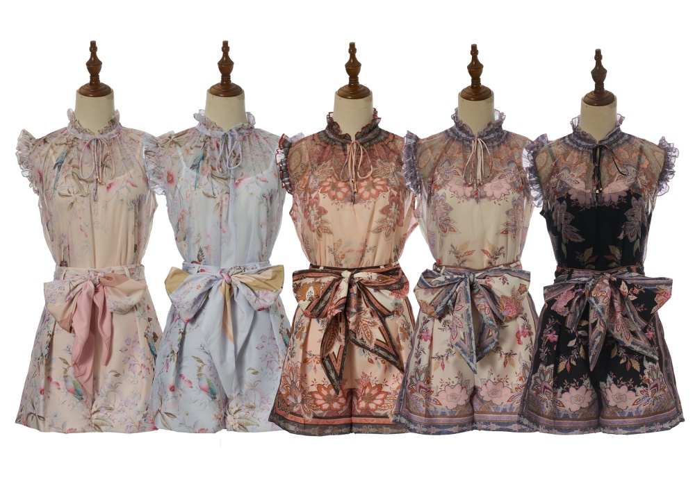 Sleeveless short printing elegant style spring tops a set
