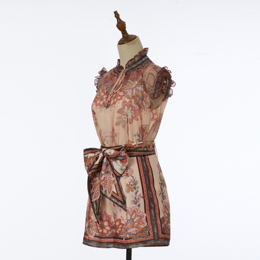 Sleeveless short printing elegant style spring tops a set