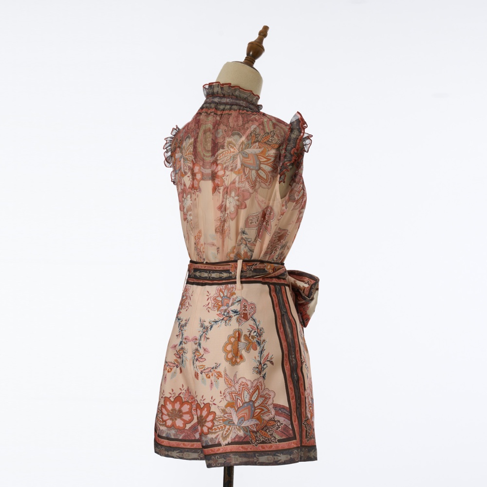 Sleeveless short printing elegant style spring tops a set