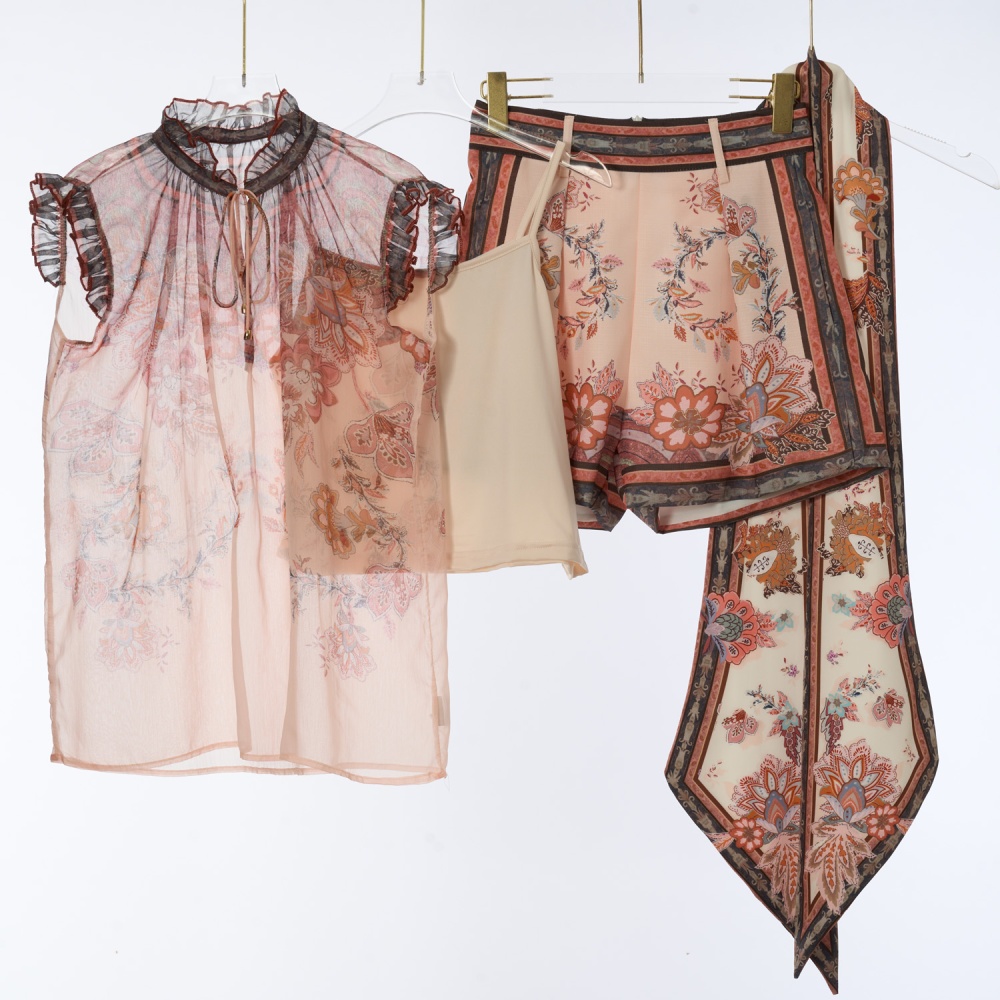 Sleeveless short printing elegant style spring tops a set