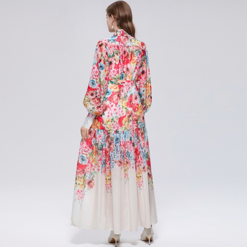 France style printing long sleeve niche big skirt dress