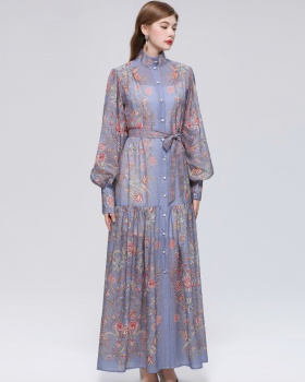 Big skirt printing long sleeve dress