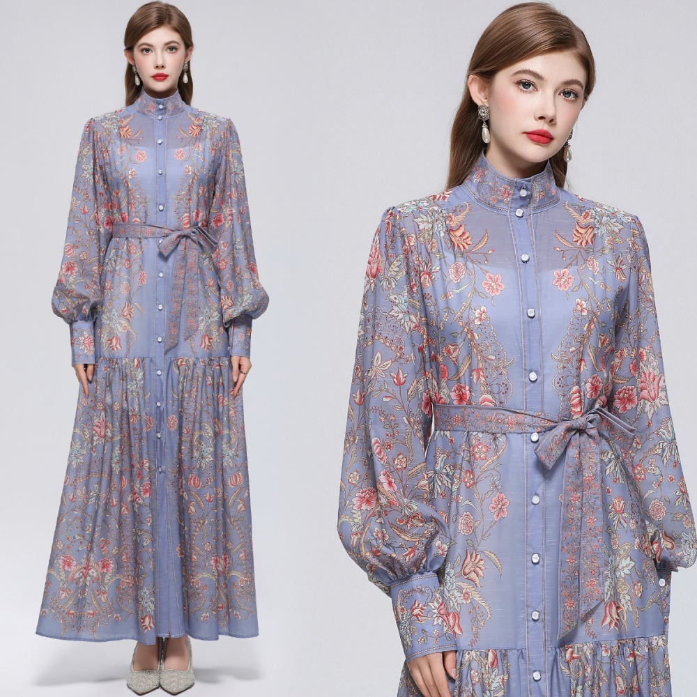 Big skirt printing long sleeve dress