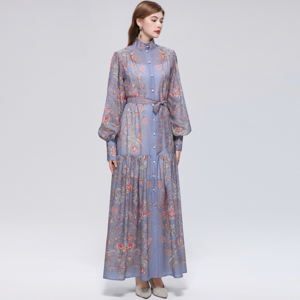 Big skirt printing long sleeve dress