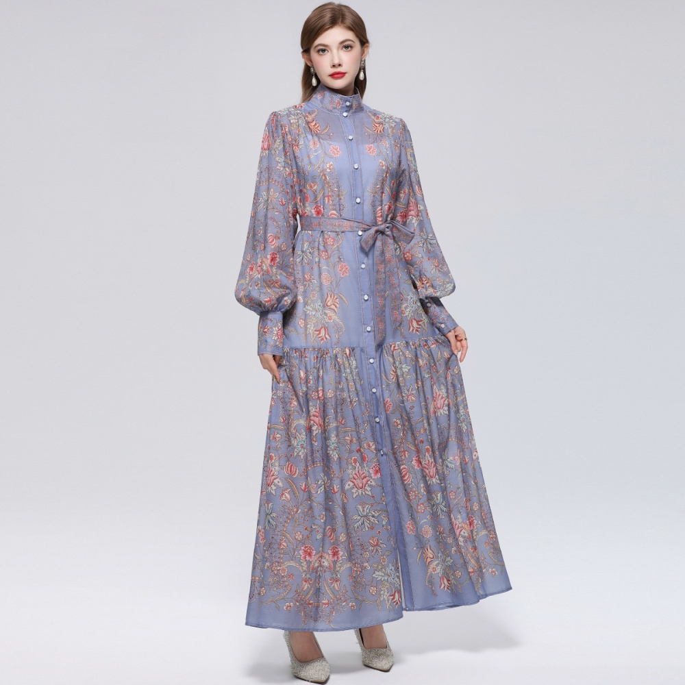 Big skirt printing long sleeve dress