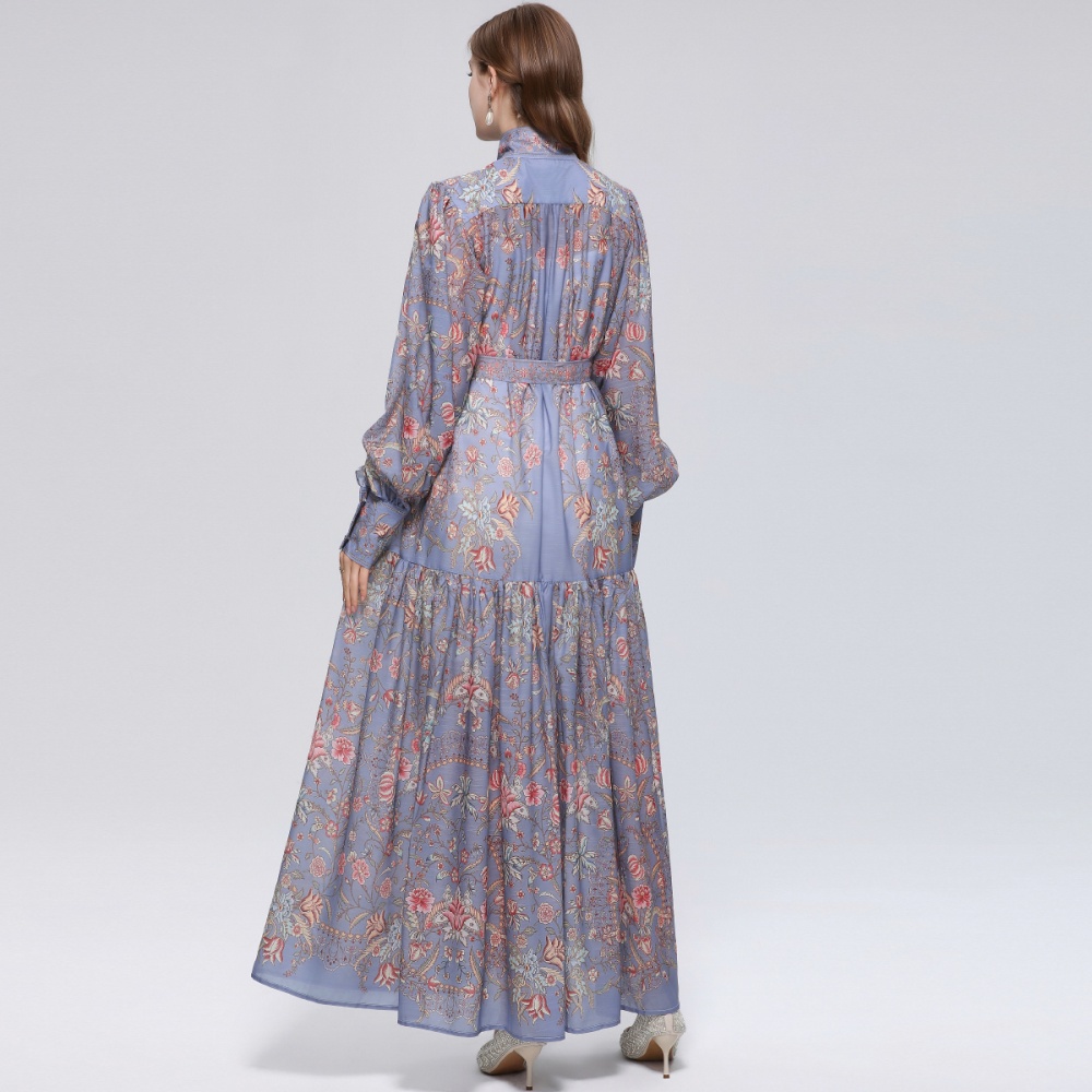 Big skirt printing long sleeve dress