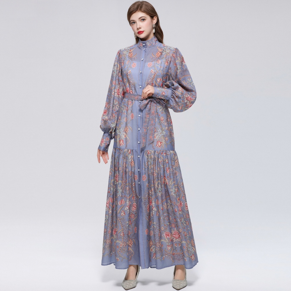 Big skirt printing long sleeve dress