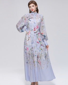 Niche single-breasted long sleeve France style dress