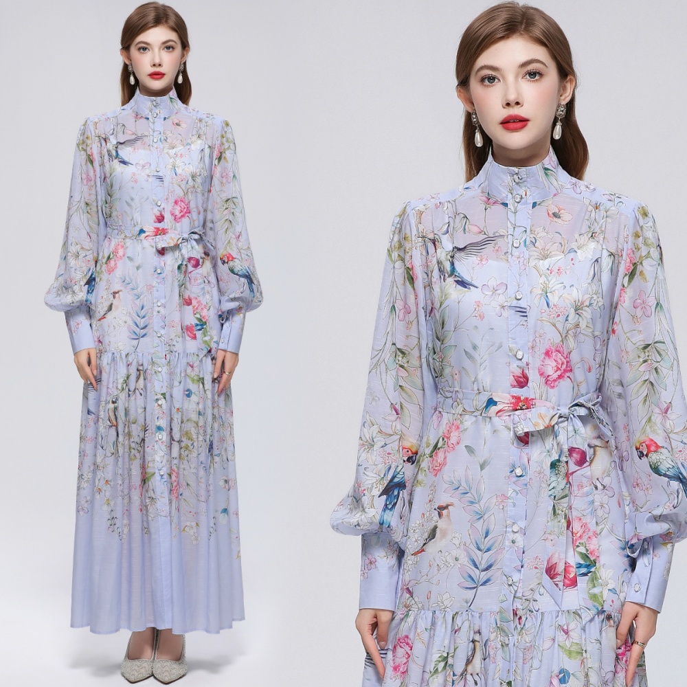Niche single-breasted long sleeve France style dress