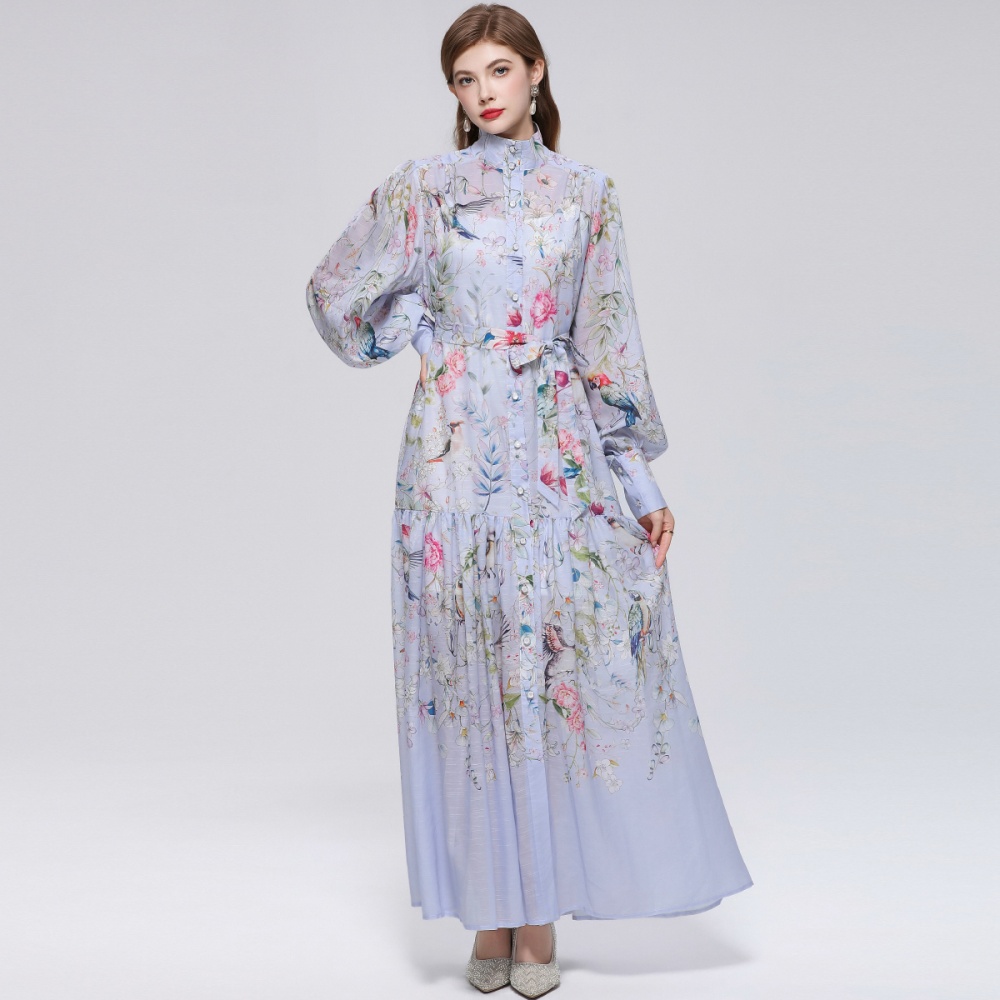 Niche single-breasted long sleeve France style dress