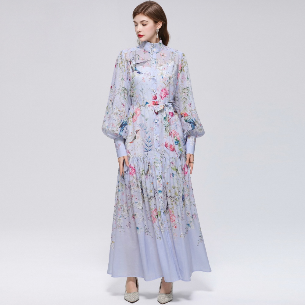 Niche single-breasted long sleeve France style dress