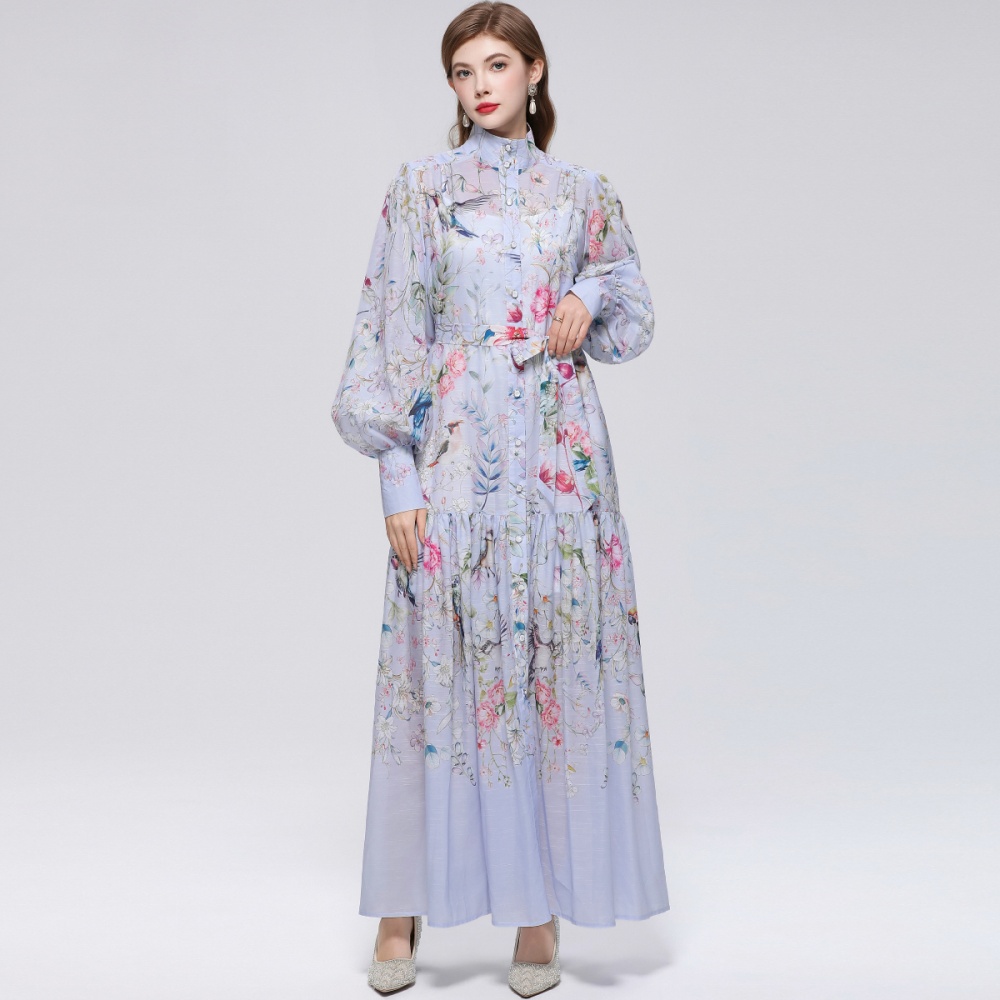Niche single-breasted long sleeve France style dress