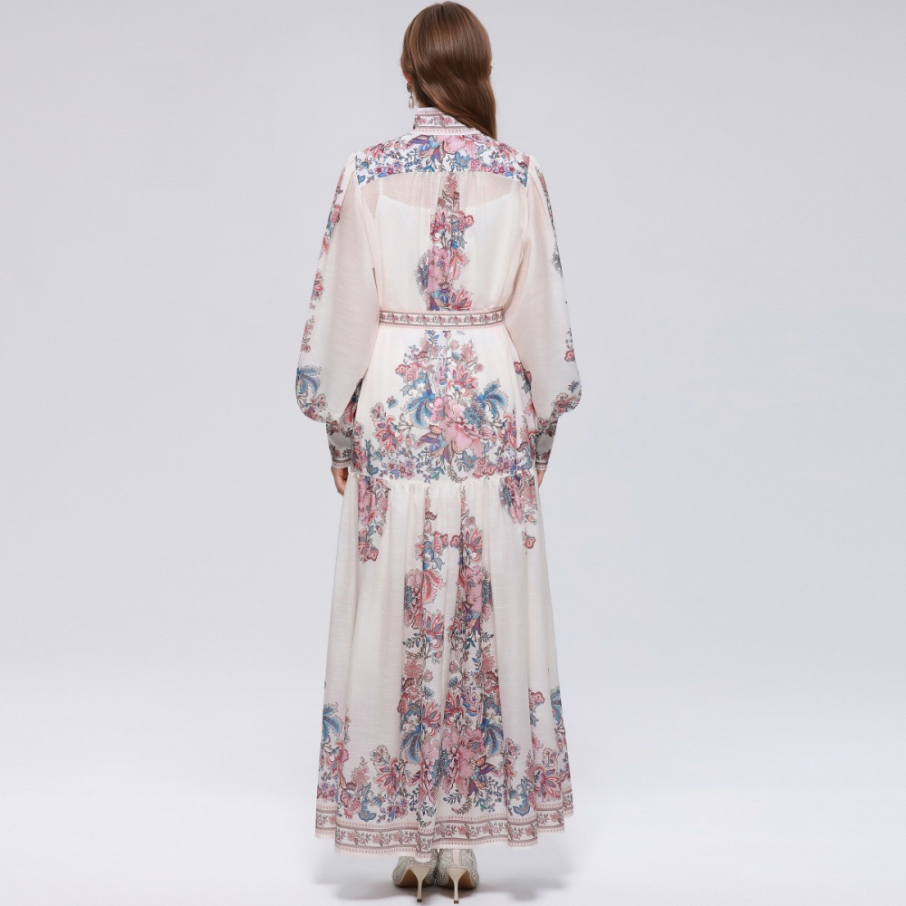 Pinched waist long sleeve big skirt dress