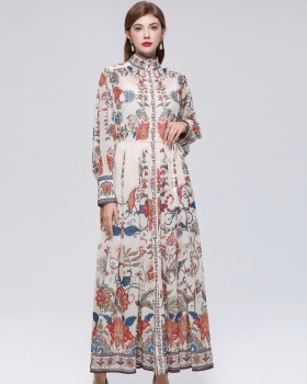 Niche big skirt long sleeve pinched waist dress