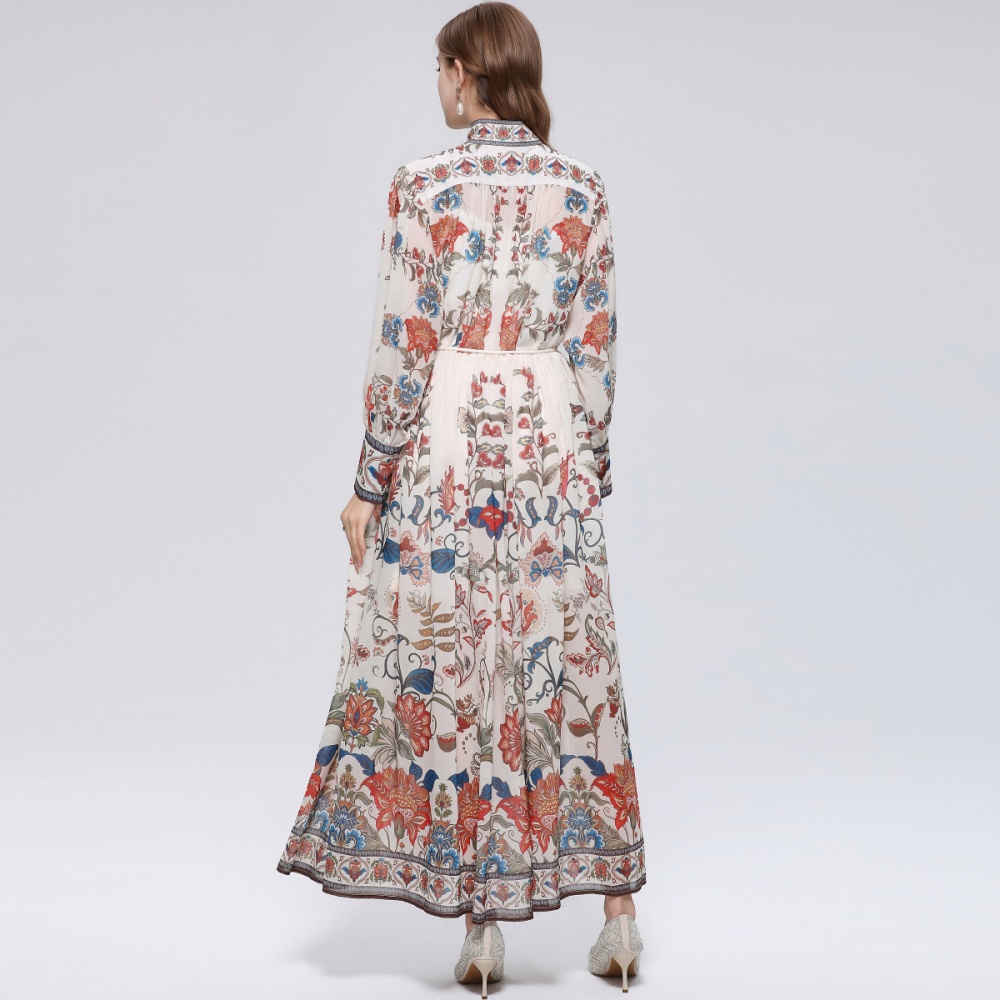 Niche big skirt long sleeve pinched waist dress