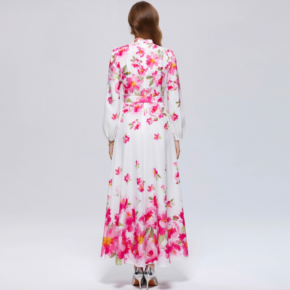 Pinched waist retro long sleeve big skirt dress