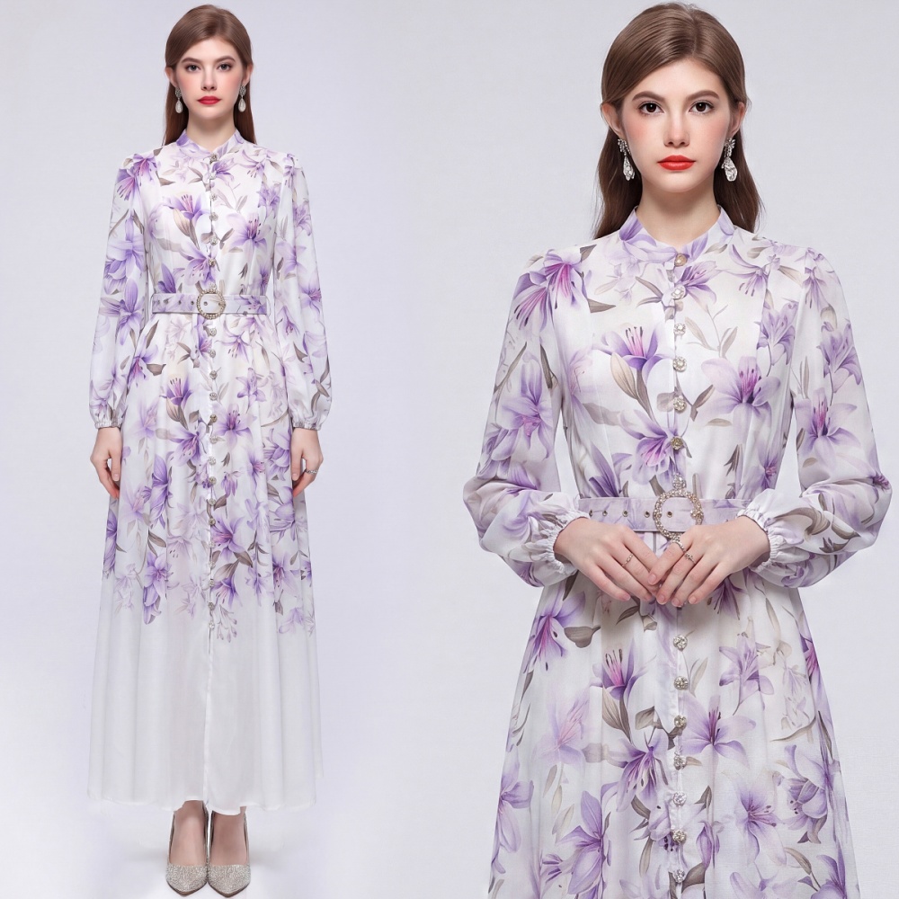 Long sleeve with belt pinched waist commuting dress