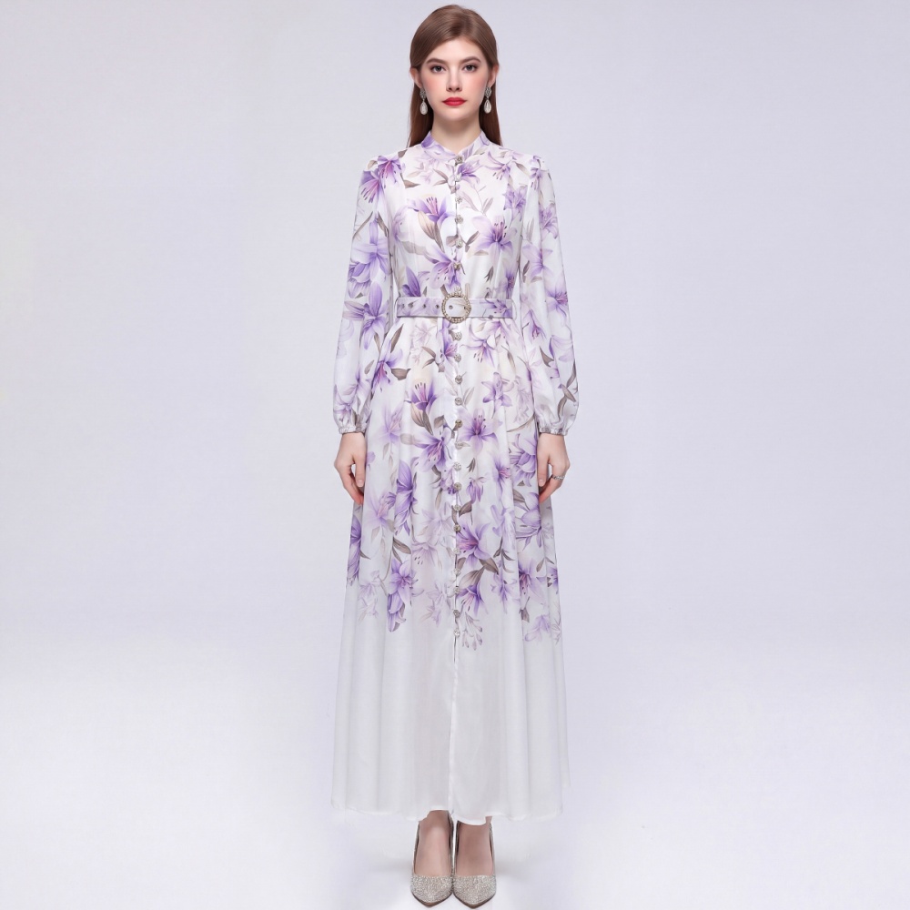 Long sleeve with belt pinched waist commuting dress