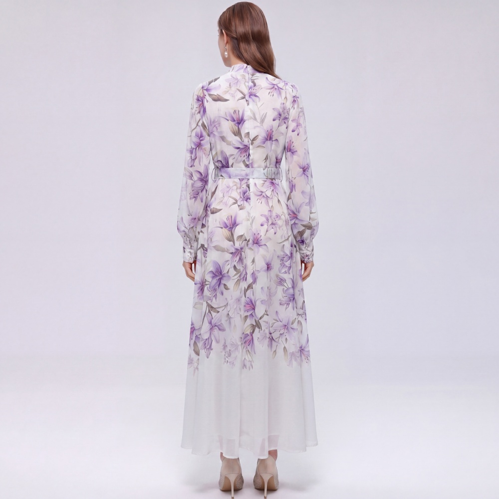 Long sleeve with belt pinched waist commuting dress