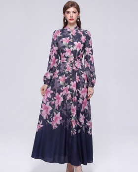Cstand collar long sleeve retro dress