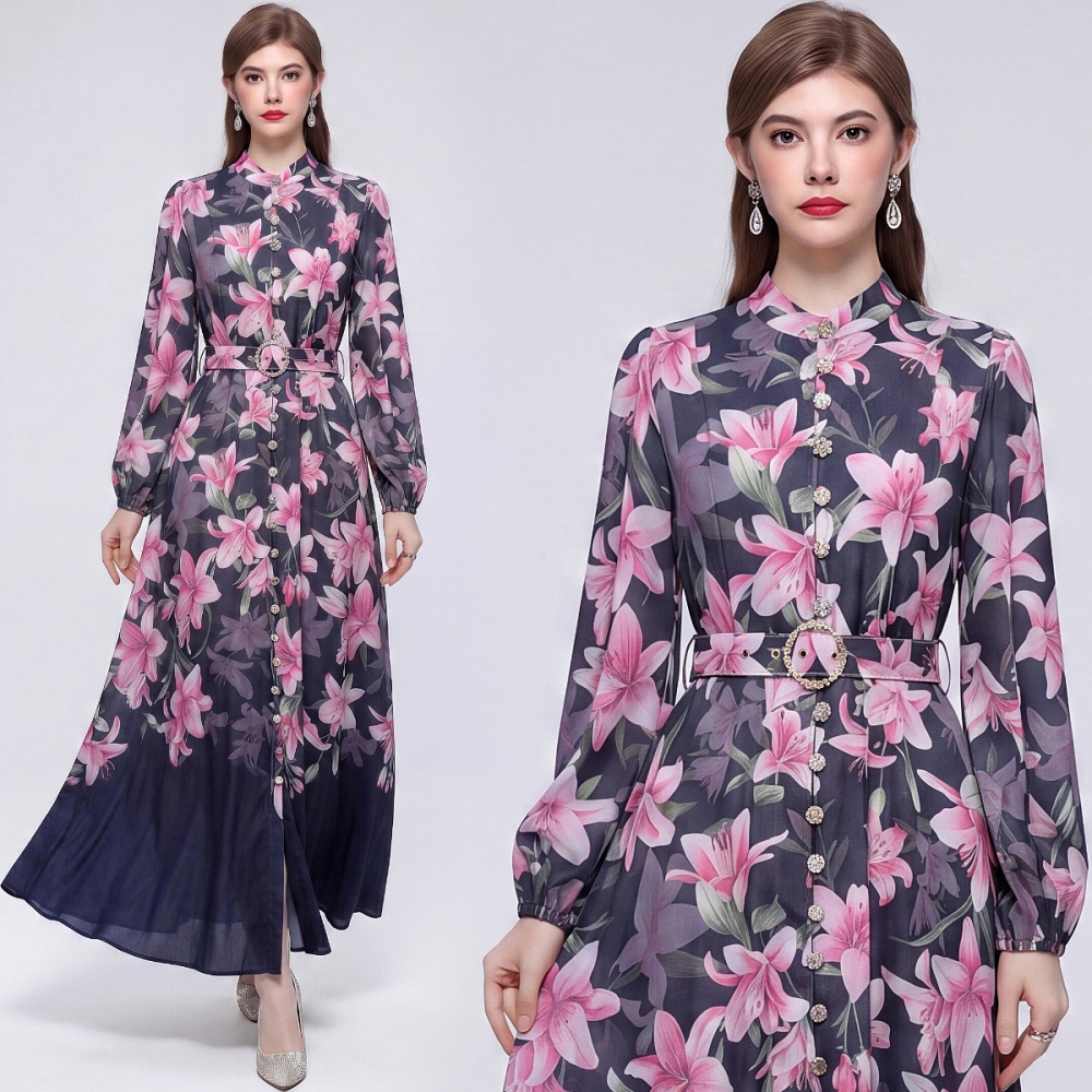 Cstand collar long sleeve retro dress