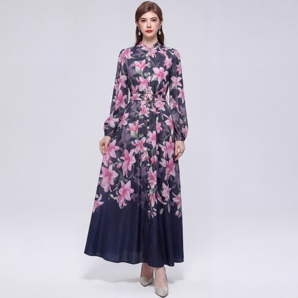 Cstand collar long sleeve retro dress