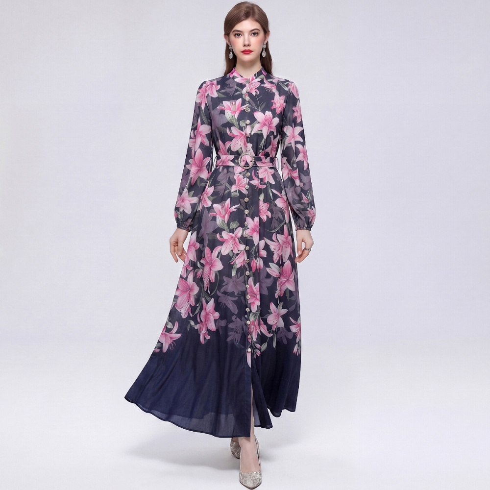 Cstand collar long sleeve retro dress
