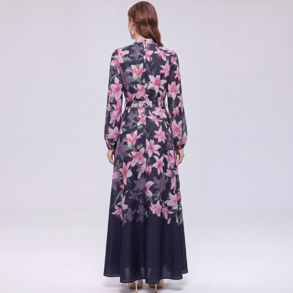 Cstand collar long sleeve retro dress