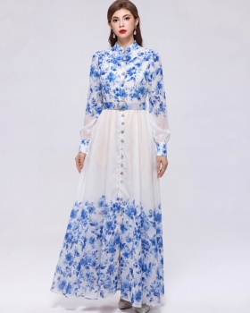 Commuting pinched waist with belt retro dress