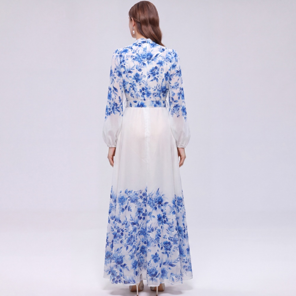 Commuting pinched waist with belt retro dress