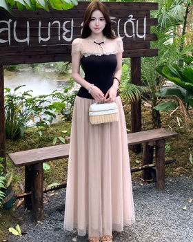 Tender skirt gauze long skirt 2pcs set for women