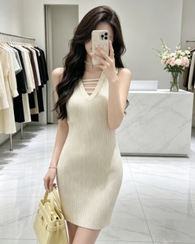 Niche pinched waist dress sleeveless T-back for women
