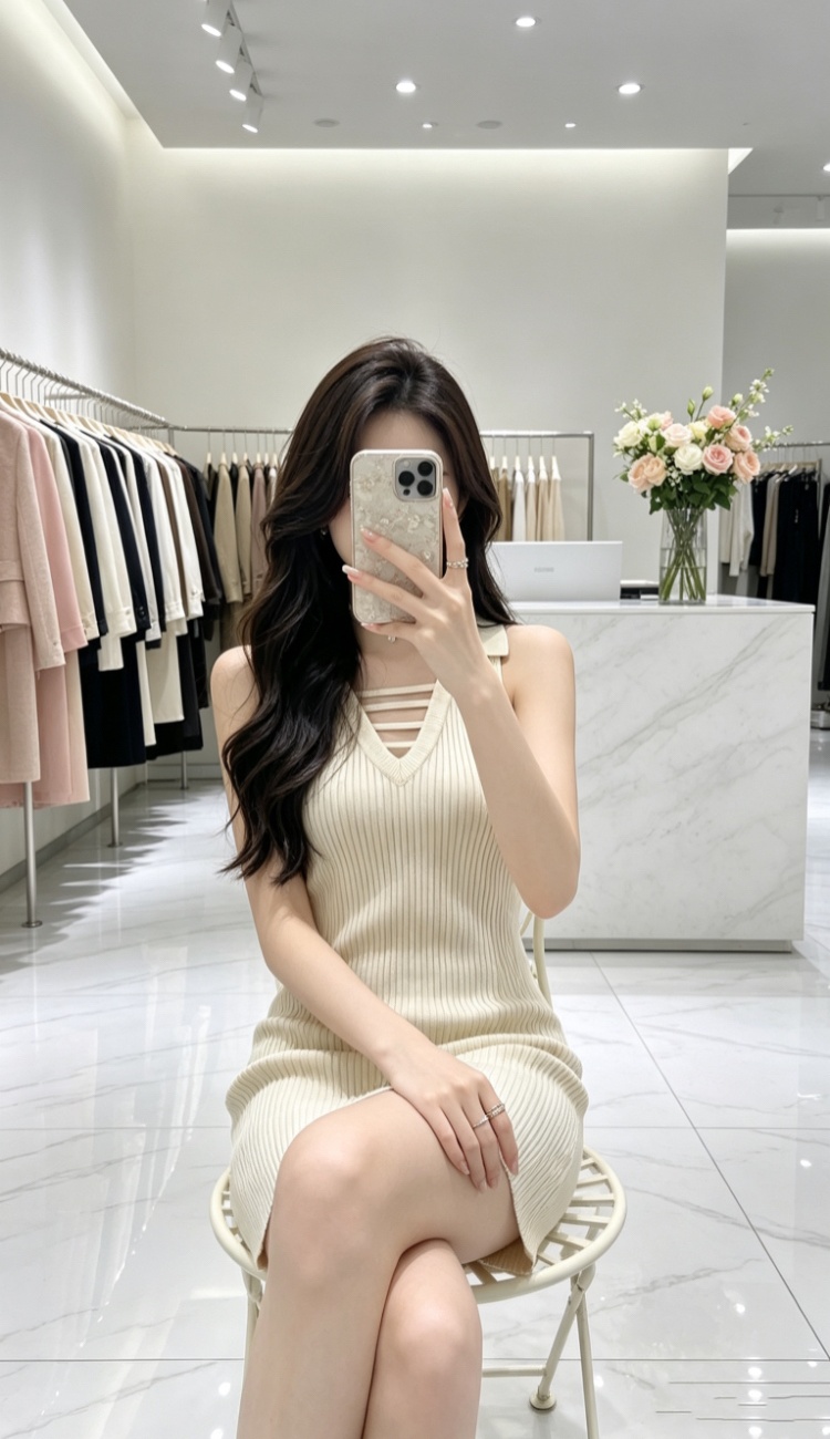 Niche pinched waist dress sleeveless T-back for women