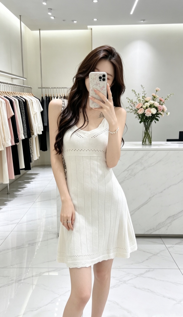 Summer pinched waist dress sleeveless hollow T-back